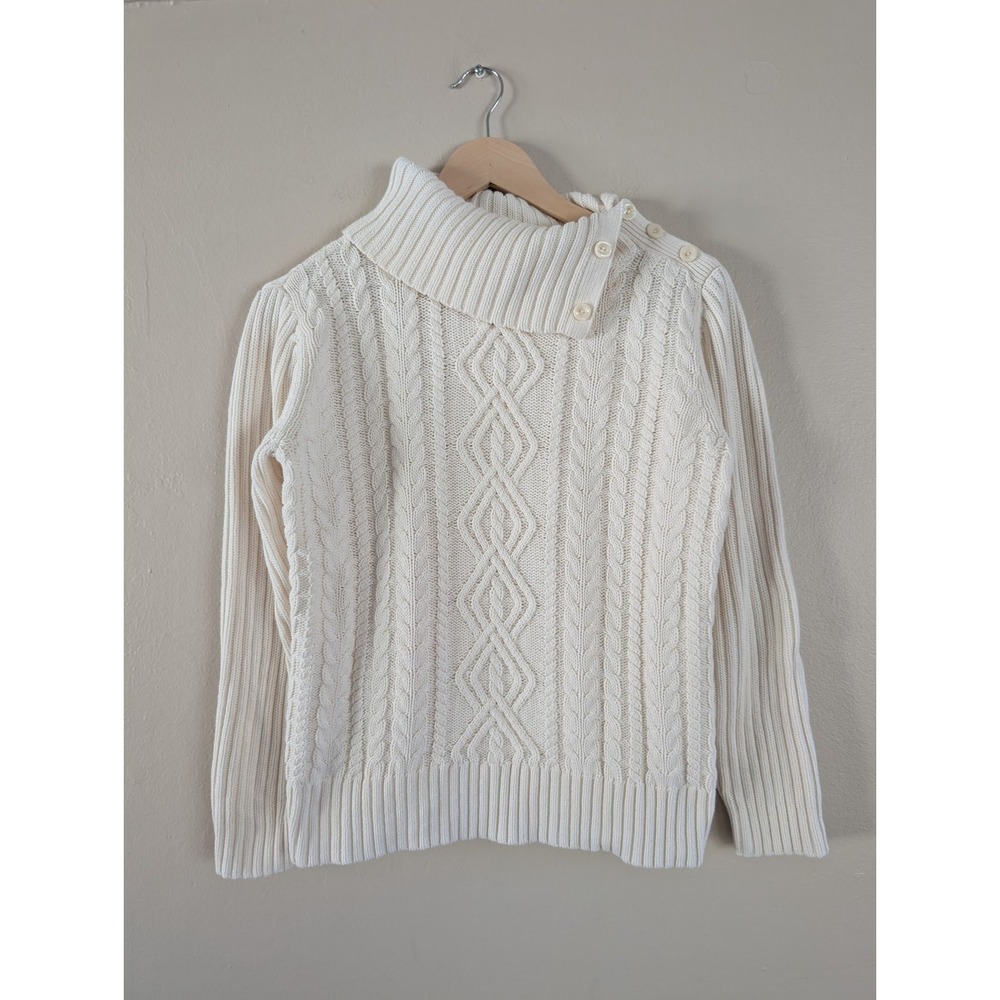 Covington Cream Cable Knit Cowl Neck Button‎ Sweater M Hygge Fisherman Holiday